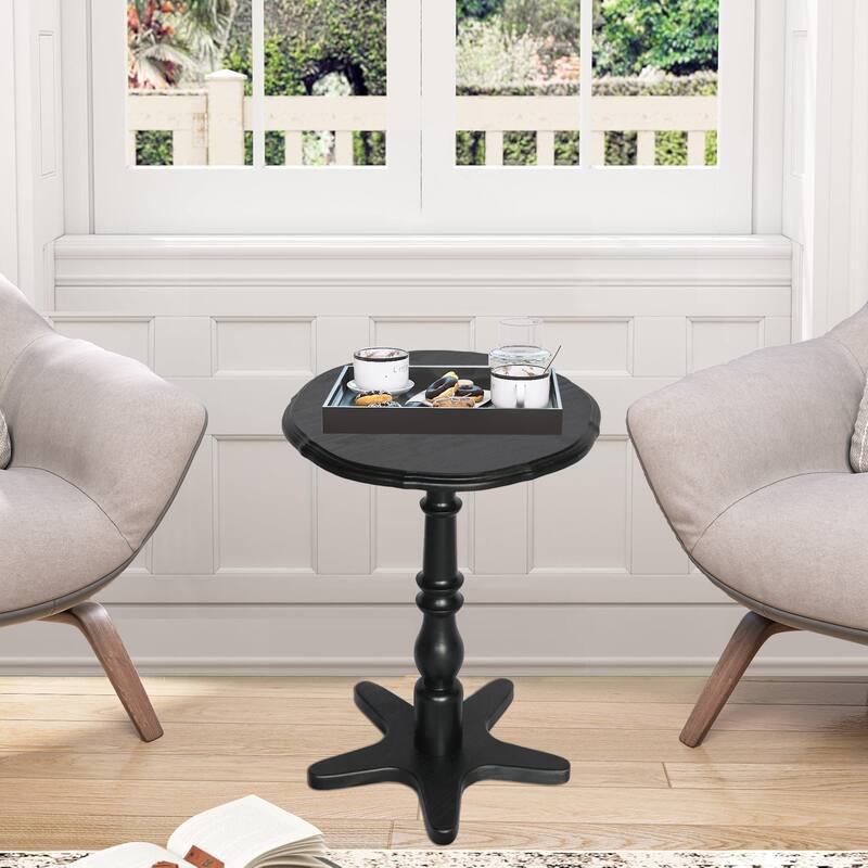 15.75 inch Round Small End Table, Wooden Pedestal Side Coffee Tables, Vintage Accent Nightstand