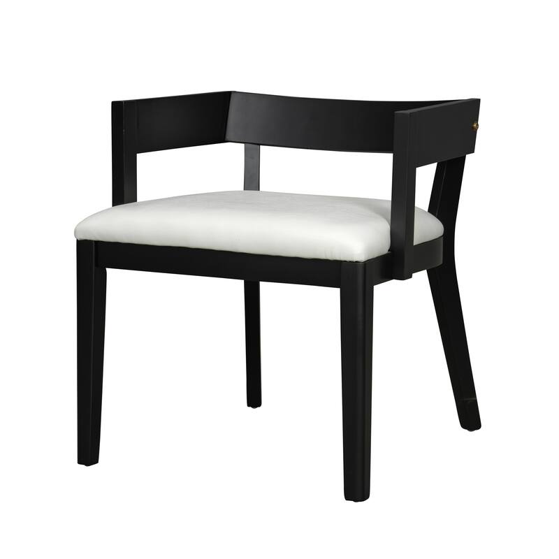 Faux Leather Glossy Dining Chair Set of 2 Wood Frame Dining Chair with Armrests, High Back Upholstered Chair for Kitchen