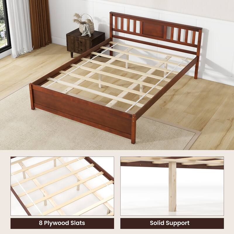 Gymax Twin/Full/Queen Size Bed Frame w/ Headboard Wood Slat Support No