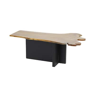 Teak Wood Handmade Coffee Table with Brown Live Edge Tabletop - Brown - Roche River Decor
