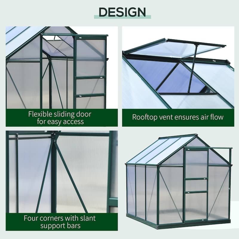 Outsunny Polycarbonate Walk-In Greenhouse for Outdoors - CLEAR