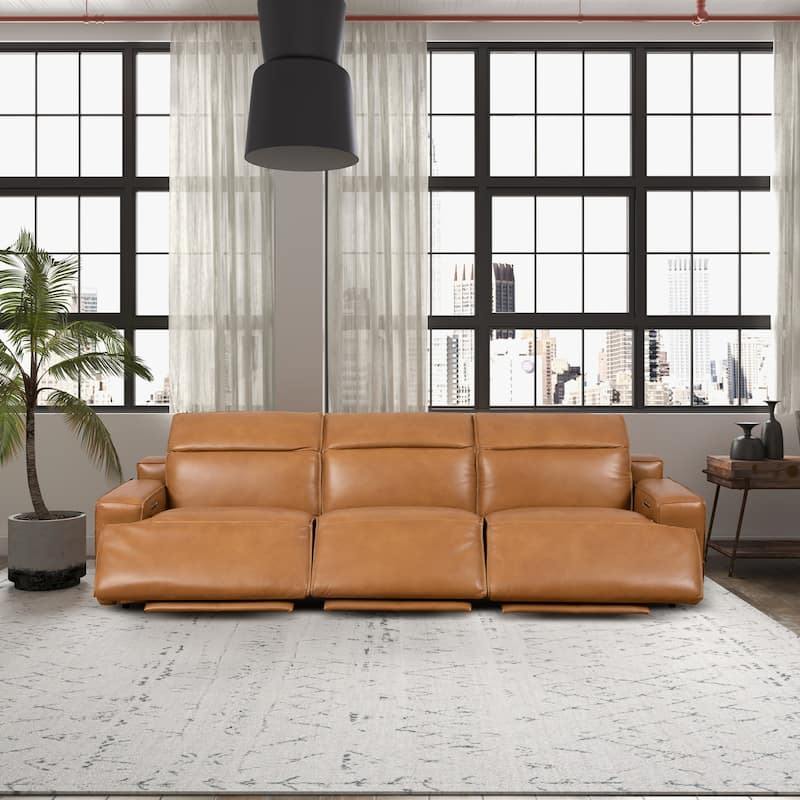 Primrose Modern Genuine Leather Triple Power Reclining Sofa