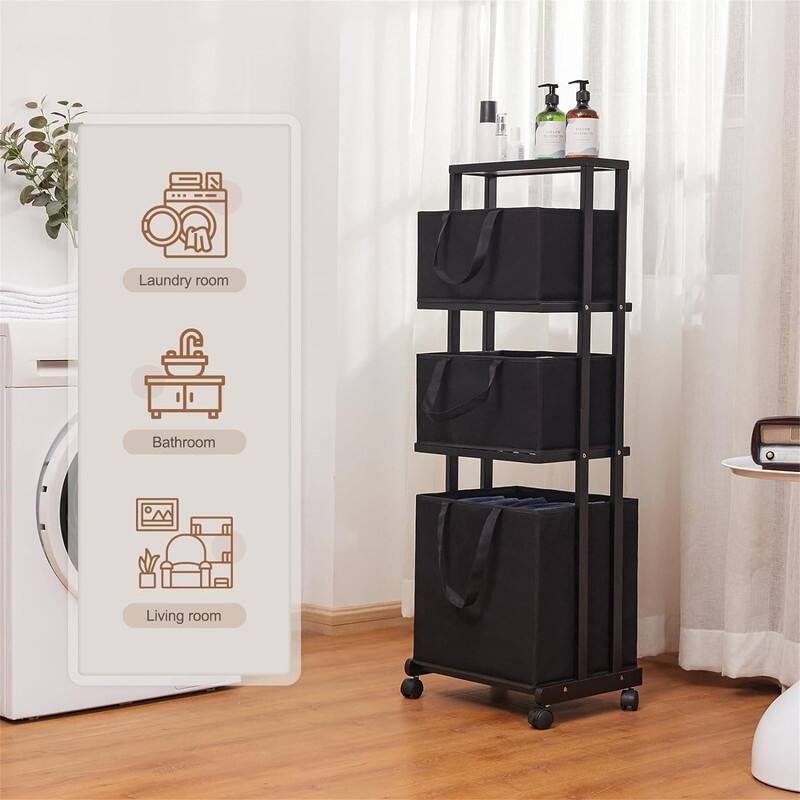 Laundry Basket 3 Tier Bamboo Storage Shelf - ‎16.54 x 13.4 x 47.64