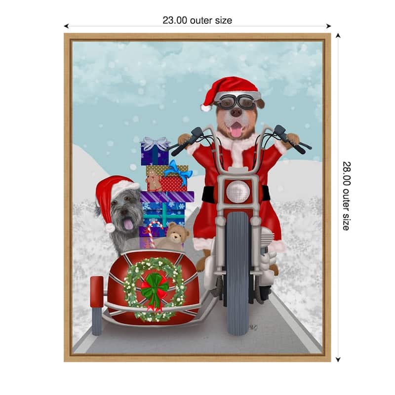 Christmas Mutts Christmas Chopper by Fab Funky (23 x 28 in.), Framed Canvas Wall Art Print - Sylvie Natural