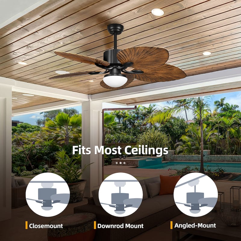 52" Moasis Palm Leaf Ceiling Fan LED Light Tropical Style with Remote