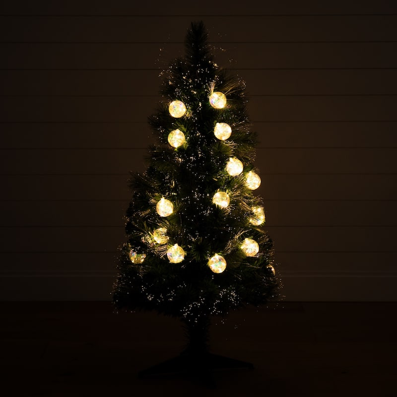 4' Pre-Lit Fiber Optic Artificial Christmas Tree with Ornaments, Warm White LED Lights