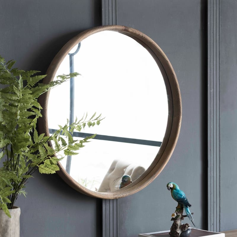 28" Round Wood Mirror