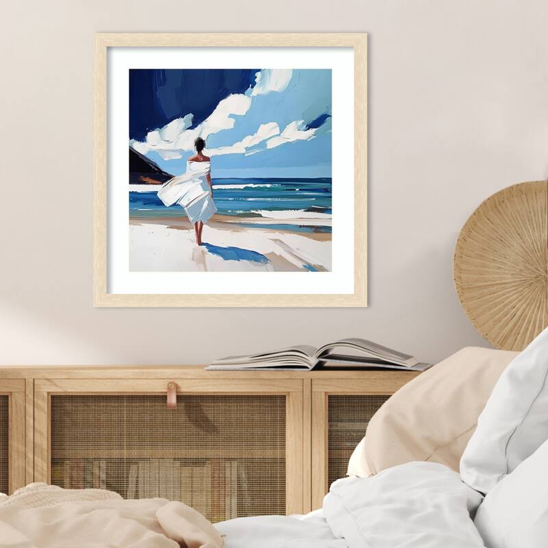 Woman Walking On the Beach by Elena Avanesova Wood Framed Wall Art Print