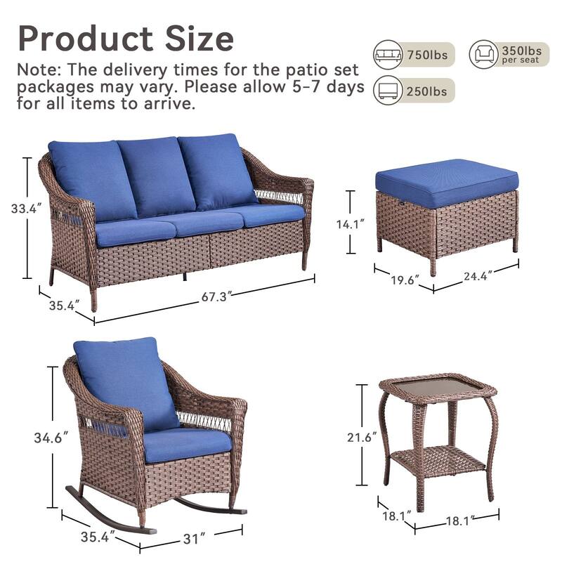 Pocassy 7 Piece Sofa Rocker Chair Table with Ottoman