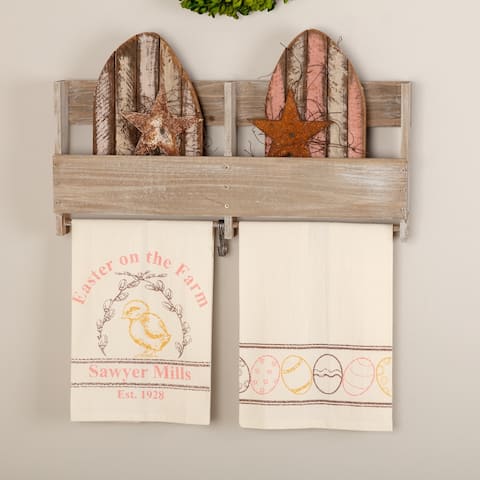 Sawyer Mill Easter on the Farm Chick Unbleached Natural Muslin Tea Towel Set of 2 19x28 - Tea Towel 28x19