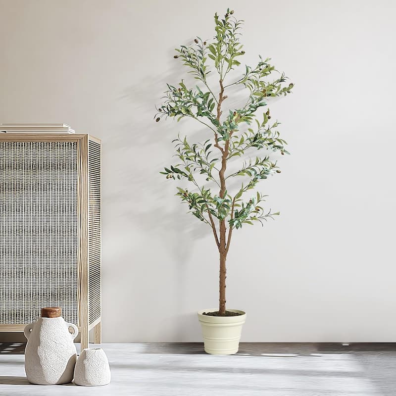 Artificial Olive Tree 59/71 Inch Tall Faux Silk Plant Indoor Fake Potted Tree with Wood Branches and Fruits