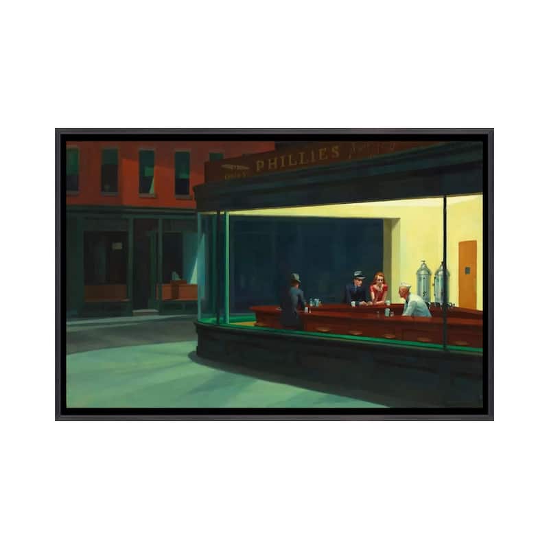 iCanvas "Nighthawks, 1942" by Edward Hopper Framed - Ebony - 32x48