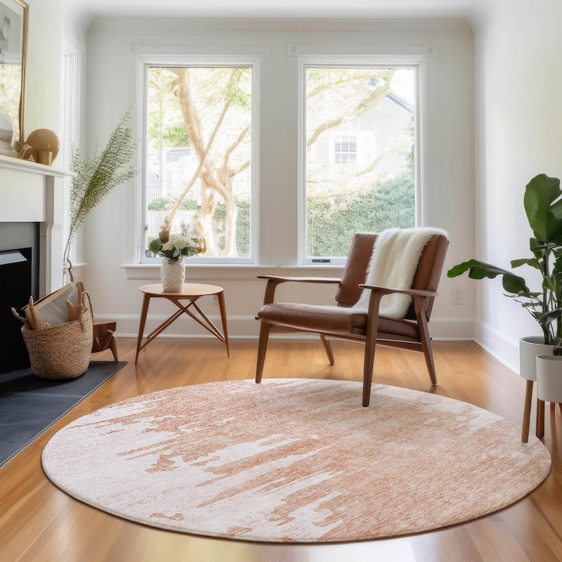 Premium Washable Super Soft Abstract Tear Mayfield Rug - Terracotta - 8' x 8' - Round
