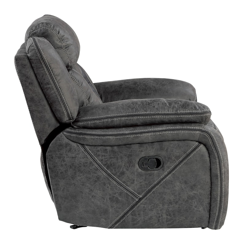 Mady 39 Inch Manual Glider Recliner Chair, Gray Microfiber, Solid Wood