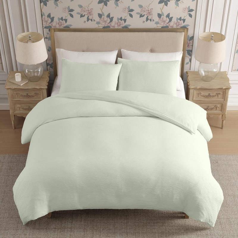 Laura Ashley Crinkle Textured Lightweight Reversible Duvet Cover Set Breathable (3 Piece)