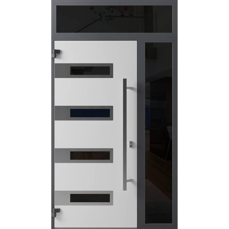 Front Exterior Prehung Steel Door Ronex 0131 Black Enamel Stainless Inserts Entry Metal Painted W36xH80 Left hand Inswing