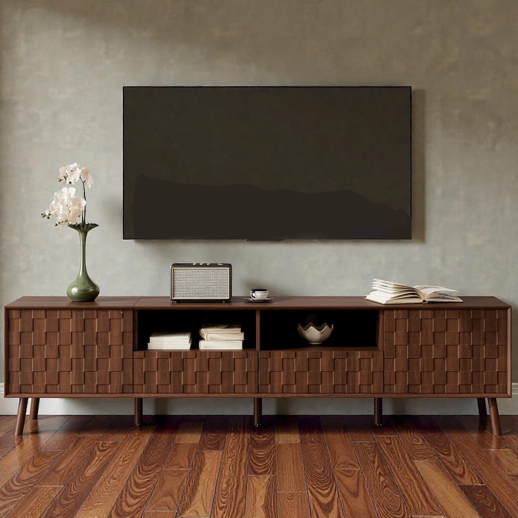 78" Modern TV Stand for TVs up to 85", Entertainment Center with Drawers, Solid Wood Legs & Cable Management