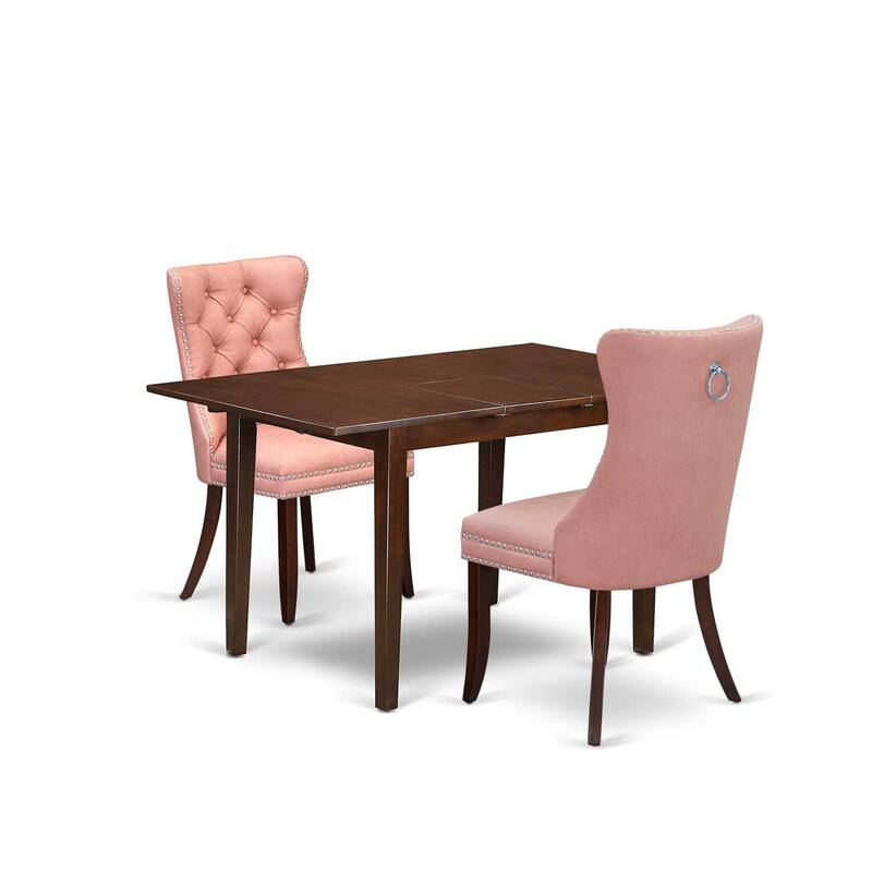 HomeStock 3-Pc Mahogany Finish Rectangular Solid Wood Top with Butterfly Leaf Dining Table Set