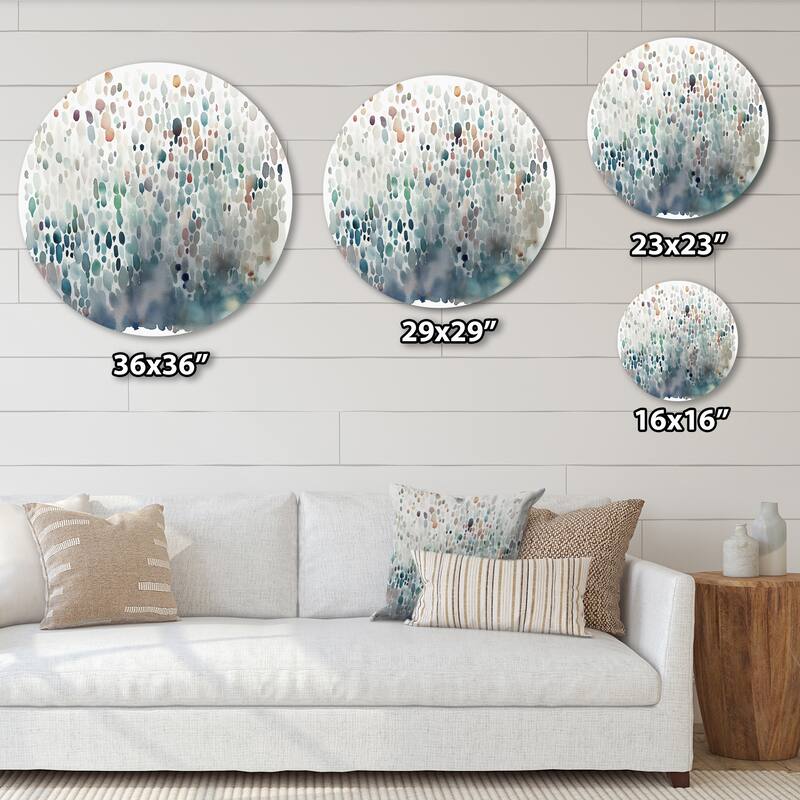 Designart "Blue And White Exploring Abstracted Patterns I" Modern Geometric Metal Round Wall Art
