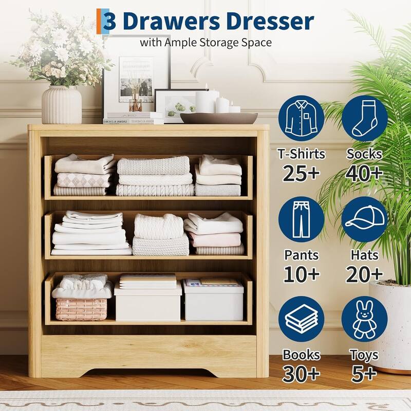 3 Drawer Dresser Decorative Organizer for Bedroom, Living Room, Hallway
