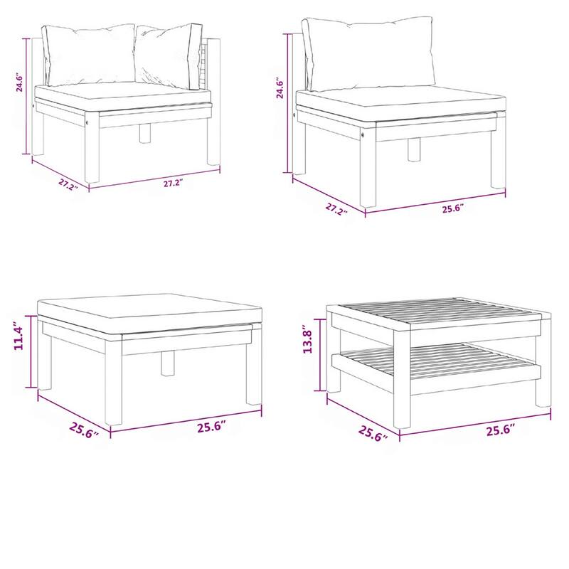 10pc Outdoor Modular Sofa Set, Coffee Table, Solid Acacia Wood, Cream