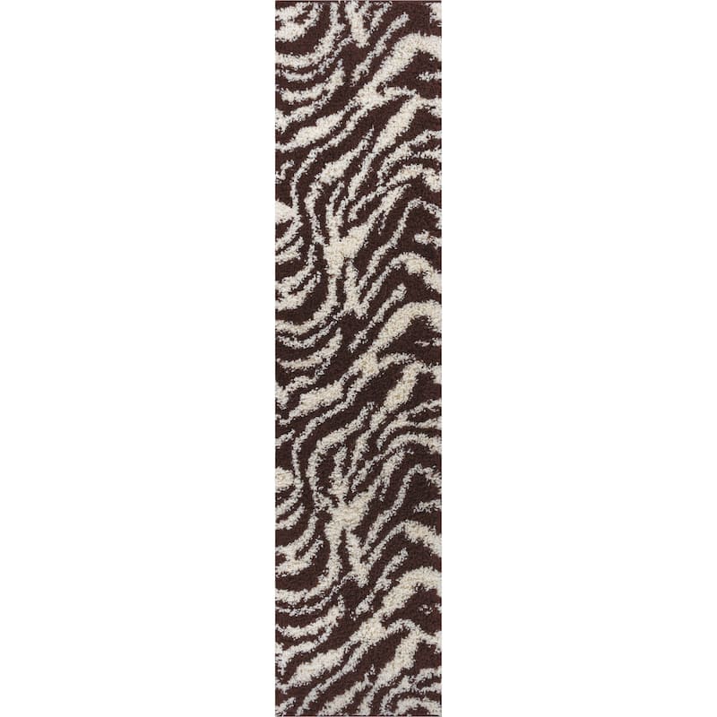 Well Woven Shag Plush Zebra Brown Runner Rug - 2'3" x 7'3"