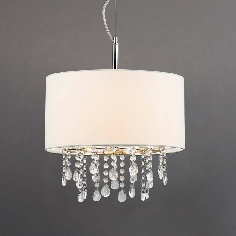 Florence 16.5-inch Round 3-light Crystal Pendant Lamp - White Shade