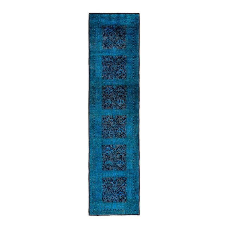 Overton Hand Knotted Wool Vintage Inspired Modern Contemporary Overdyed Blue Area Rug - 3' 0" x 12' 5"