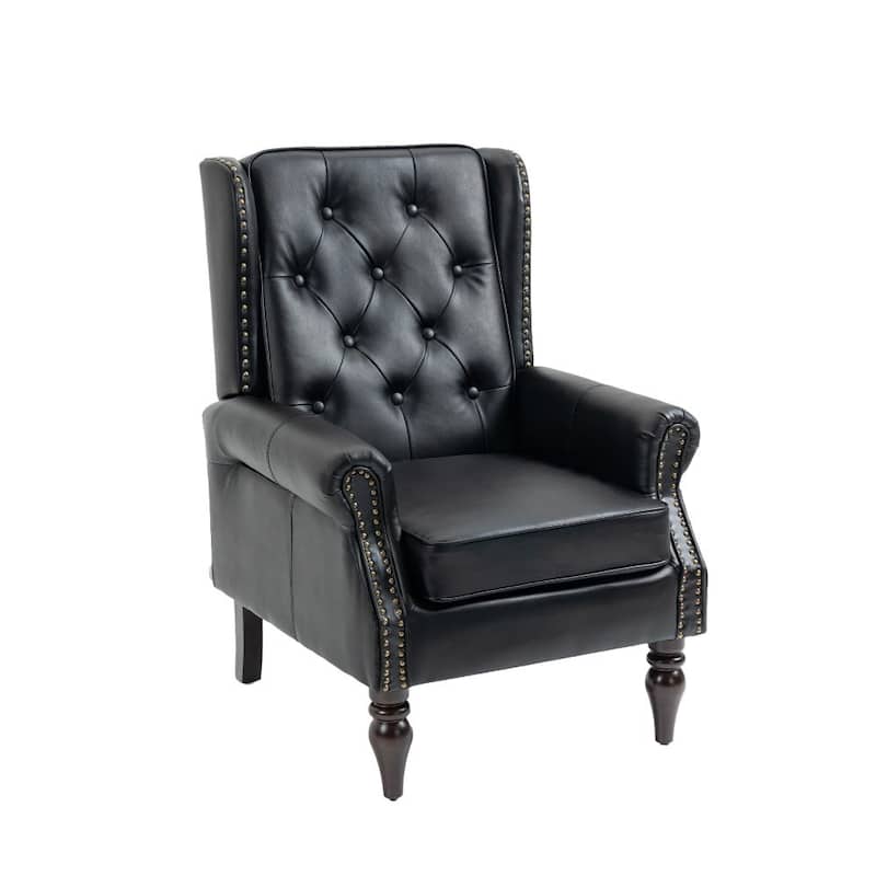 Wood Frame Armchair, Modern Accent PU Leather Chair Lounge Chair for Living Room