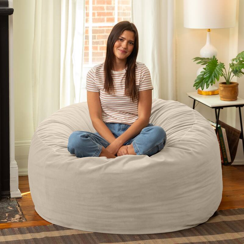 Jaxx Basics 4 Foot Large Adult Bean Bag Chair, Oversized with Filler - Lush Velvet Ivory - Large