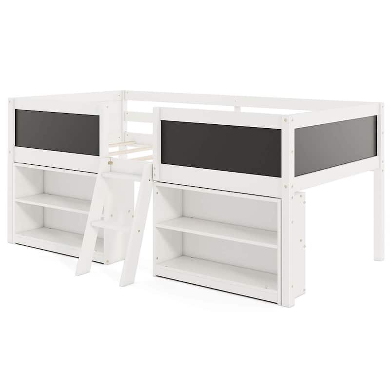 Low loft Bed Twin Size Pine Wood Twin Bed Frames - White