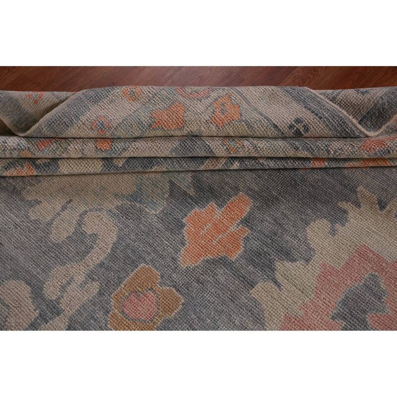 Hand Knotted Oriental 100% Wool Carpet Transitional All-Over Navy Blue & Blues Oushak Area Rug - 11' 10'' X 9' 0''