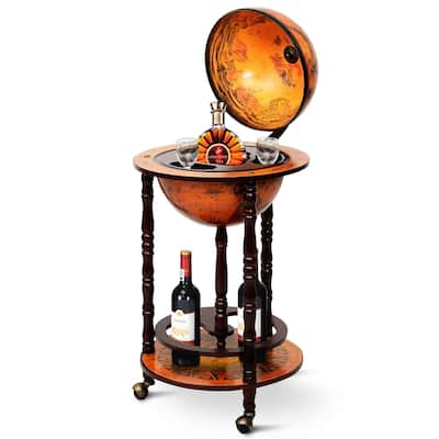 Gymax Wood Globe Wine Bar Stand 16th Century Italian Rack Liquor - See Details