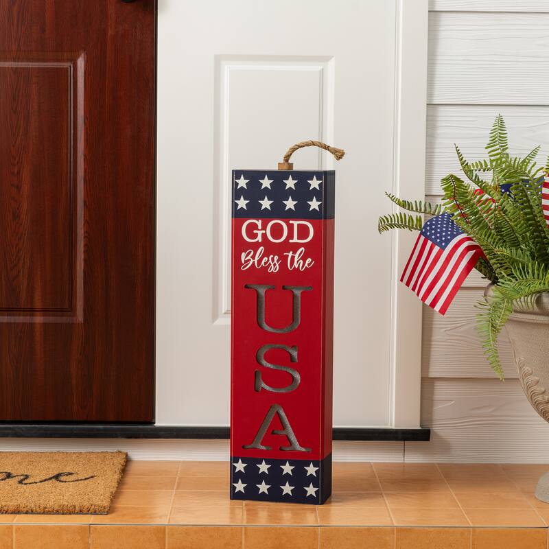 Glitzhome 24.75"H Lighted Patriotic/ Americana Wooden Firecracker Porch Decor