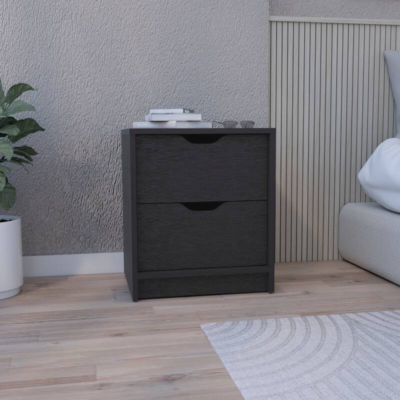 Double Drawer Nightstand 19"H,Bedside Table,for Closet,Living Room,Bedside Table with Wood Top,Easy Pull Handle - Black