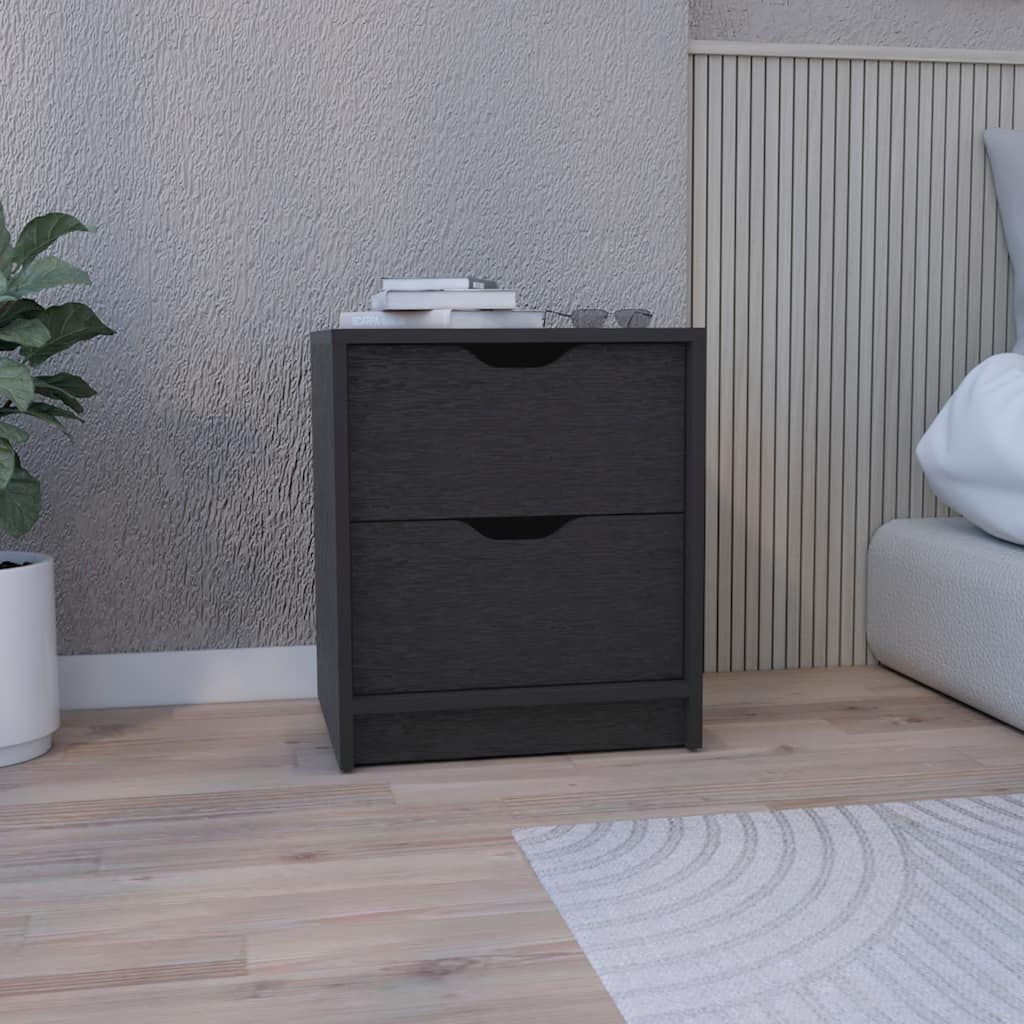 Modern Nightstand - Two Drawers and Large Top Surface, Black Finish