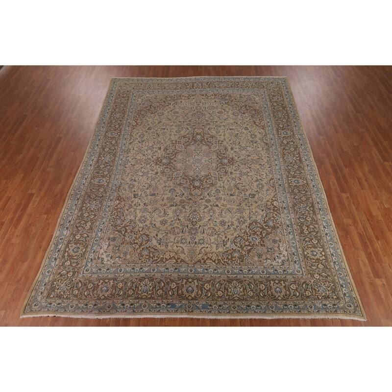 Traditional Mashad Persian Vintage Area Rug Handmade Wool Carpet - 9'8"x 12'9"