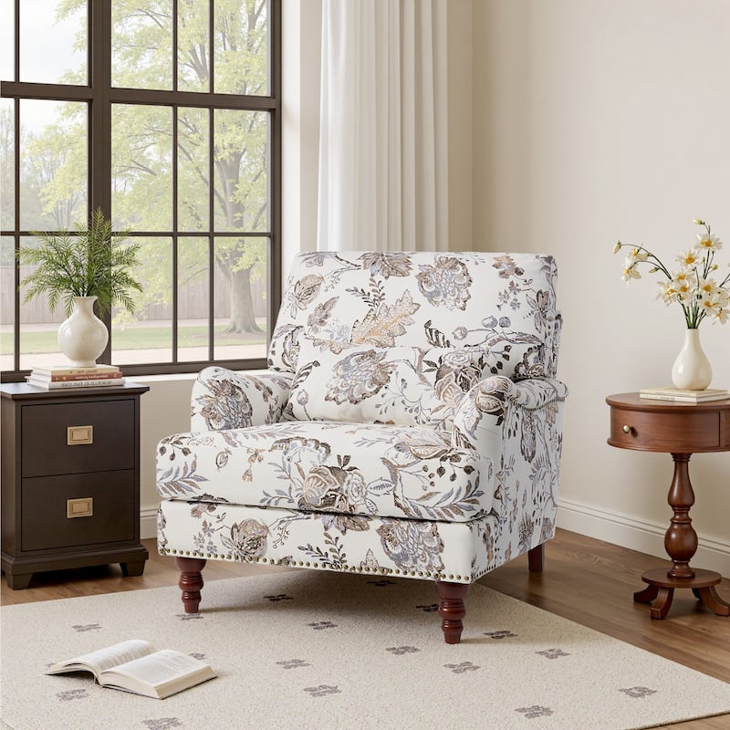 Mid Century Chenille Upholstered Accent Chair with Nailhead Trim