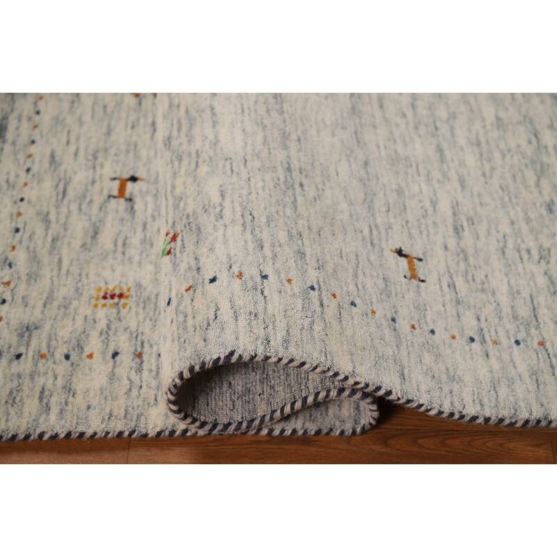 Beige Tribal Gabbeh Oriental Rug Hand-Knotted Wool Carpet - 4'0" x 5'9"