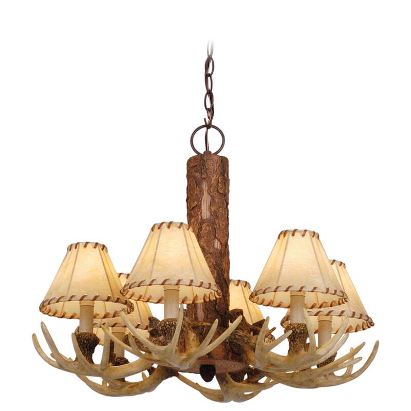 Lodge 6 Light Cream Rustic Antler Chandelier - 22-in W x 18-in H x 22-in D - Noachian Stone - 22-in W x 18-in H x 22-in D