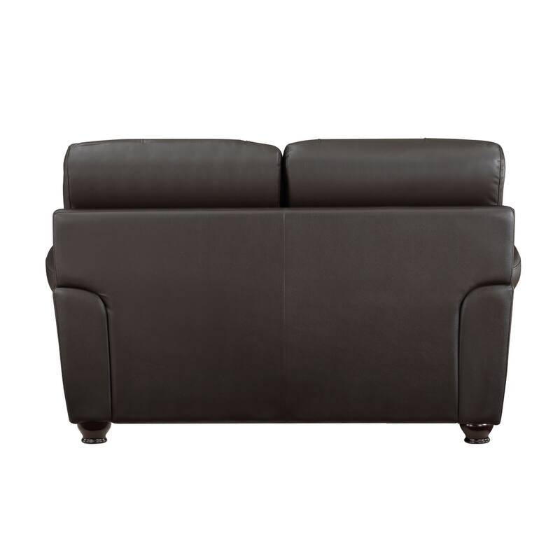 Kia 63 Inch Loveseat, Dark Brown Top Grain and Faux Leather, Solid Wood