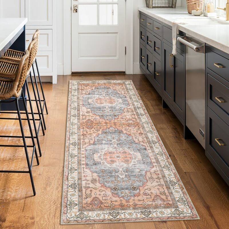 Runner Rug 2x6 Traditional Washable Vintage Medallion Floral Design Area Rug - 2' x 6' Oval