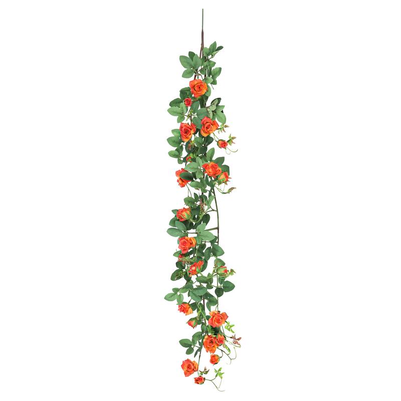 Orange Artificial Tea Rose Flower Stem Hanging Spray 48in - 48" L x 7" W x 5" DP