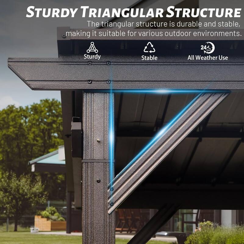 6.5x12FT Outdoor BBQ Gazebo with Sloping Steel Roof, 2 Side Shelves & Ceiling Hooks for Patio, Lawn, Deck