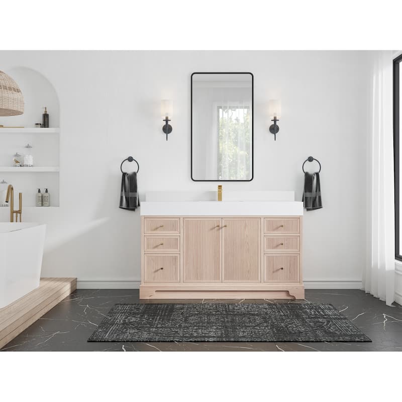 Willow Collections 60 in. W x 22 in. D Manhattan Oak Wood Single Sink Bathroom Vanity with Countertop