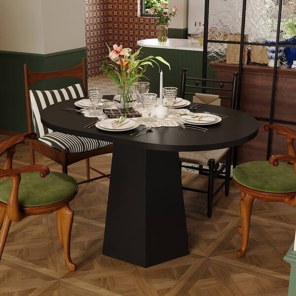 Modern Black Oval Dining Table – Elegant Centerpiece for Your Dining Space