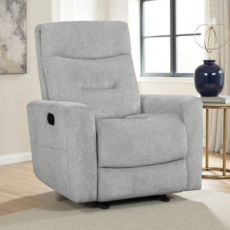 Lyns Manual Glider Recliner Armchair, Soft Gray Chenille, Solid Wood