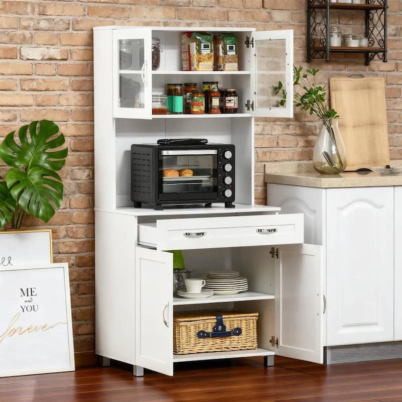 67" Modern Pantry, Wood Kitchen Storage Cabinets with Adjustable Shelves & Drawer, Tall Freestanding Cupboard for Dining Room