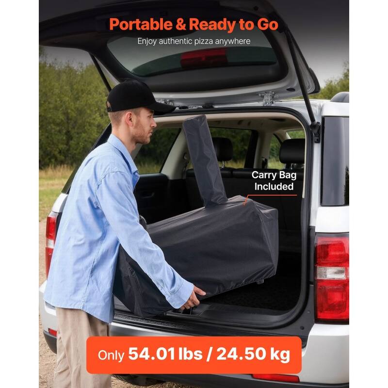 Black Portable 16-Inch Outdoor Pizza Oven with Wood and Gas Fuel Options High Heat 1000°F - 33.7 x 23.4 x 27.4 in