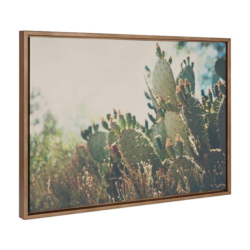Kate and Laurel Sylvie Desert Pear Cactus Framed Canvas by Laura Evans - 23x33 - Plastic - Gold